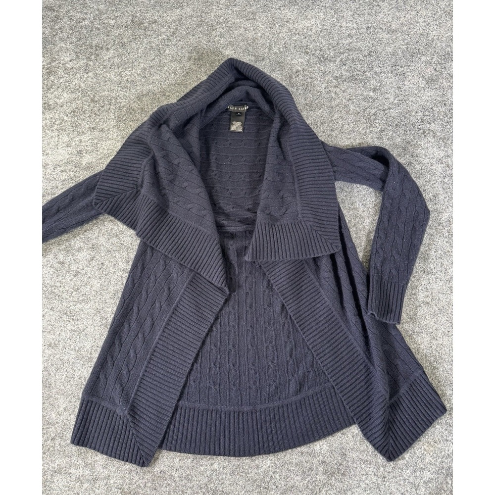 Ralph Lauren Black Label 100% Cashmere Open Cardigan Shawl Collar Luxury M Navy